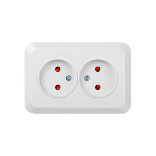 Розетка угловая двойная 2П открытой установки с з/ш IP20 250В 10А белая Розетка угловая двойная 2П открытой установки с з/ш IP20 250В 10А белая