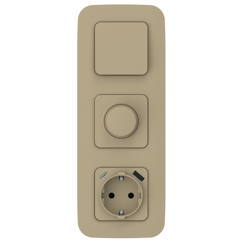 FLITE Розетка 1-местная с заземлением с защитными шторками 16А с USB A+C 20Вт безвинтовое крепление РСЮшс11-1-ФлХ хаки IEK