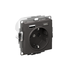 ATLASDESIGN РОЗЕТКА 16А с 2 USB A+C, 5В/2,4А/3,0А, 2х5В/1,5А, механизм, БАЗАЛЬТ