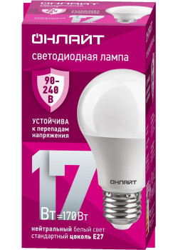 Лампа светодиодная/ Лампа светодиодная 17 Вт OLL-A60-17-230-4K-E27 PRO 90-240В