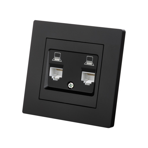 Розетка компьютерная двойная RJ45 черная Розетка компьютерная двойная RJ45 черная
