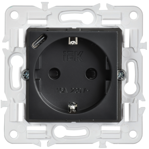 SKANDY Розетка с заземлением с защитными шторками 16А с USB C 18Вт SK-R17Bl черный IEK SKANDY Розетка с заземлением с защитными шторками 16А с USB C 18Вт SK-R17Bl черный IEK
