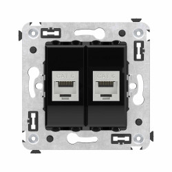 Компьютерная розетка RJ-45 без шторки в стену, кат.6 двойная экранированная, Avanti, черный квадрат