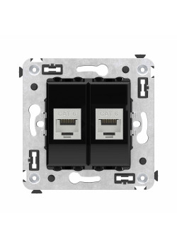 Компьютерная розетка RJ-45 без шторки в стену, кат.6 двойная экранированная, Avanti, черный квадрат