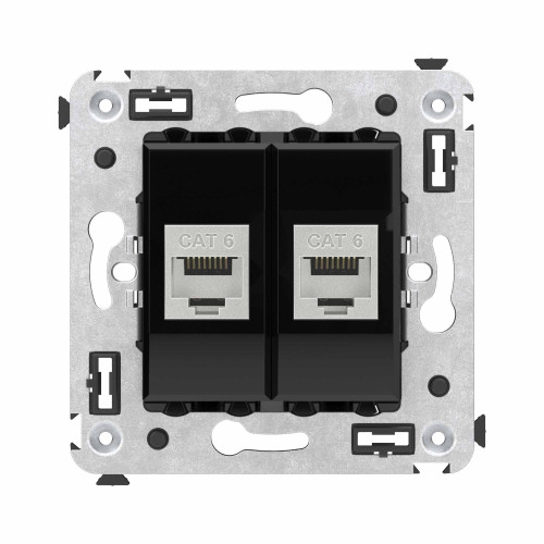 Компьютерная розетка RJ-45 без шторки в стену, кат.6 двойная экранированная, Avanti, черный квадрат