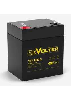 Батарея REVOLTER серия GP, REVOLTER GP 1205, напряжение 12В, емкость 5.6Ач (разряд 20 часов),  макс. ток разряда (5 сек.) 50А, макс. ток заряда 1.5А, свинцово-кислотная типа AGM, клеммы F2, ДxШxВ 90х70х102мм., вес 1.5кг., срок службы 7 лет.