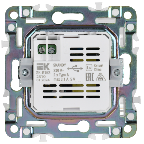 SKANDY Розетка USB A+A 3,1А SK-R15S серебряный IEK SKANDY Розетка USB A+A 3,1А SK-R15S серебряный IEK