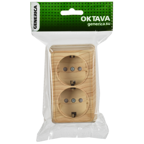 OKTAVA Розетка 2-местная с заземлением с защитными шторками для открытой установки 16А РСш22-3-ОС сосна GENERICA OKTAVA Розетка 2-местная с заземлением с защитными шторками для открытой установки 16А РСш22-3-ОС сосна GENERICA