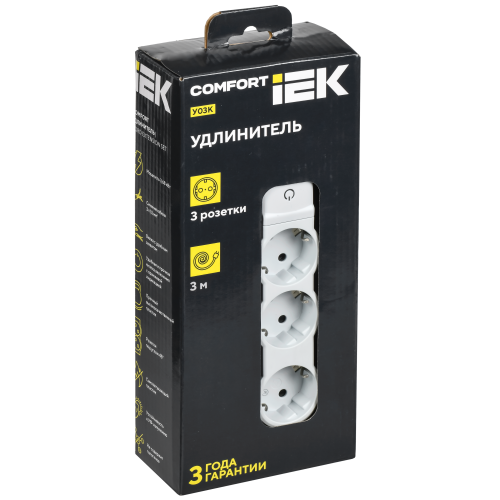 COMFORT Удлинитель У03К 3 места 2P+PE 3м 3х1,5мм2 16А белый IEK COMFORT Удлинитель У03К 3 места 2P+PE 3м 3х1,5мм2 16А белый IEK