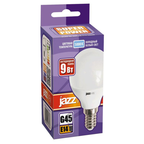 Лампа светодиодная PLED-SP 9Вт G45 шар 5000К холод. бел. E14 820лм 230В JazzWay 2859600A Лампа светодиодная PLED-SP 9Вт G45 шар 5000К холод. бел. E14 820лм 230В JazzWay 2859600A