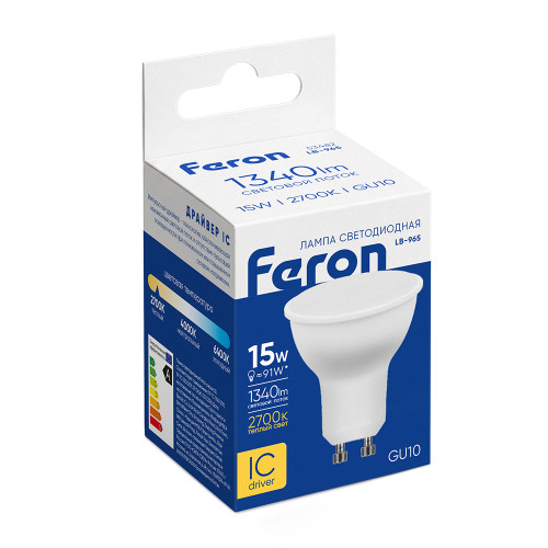 Лампа светодиодная Feron LB-965 MR16 GU10 15W 175-265V 2700K Лампа светодиодная Feron LB-965 MR16 GU10 15W 175-265V 2700K