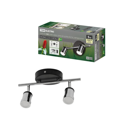 Спот LED СНС 2х5Вт, 3000 K, 230 В, 50 Гц, IP44, Костус, черный/хром TDM Спот LED СНС 2х5Вт, 3000 K, 230 В, 50 Гц, IP44, Костус, черный/хром TDM