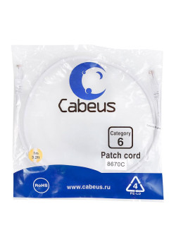 Патч-корд U/UTP кат.6 2xRJ45/8p8c неэкранир. PVC 1м бел. Cabeus 8670c