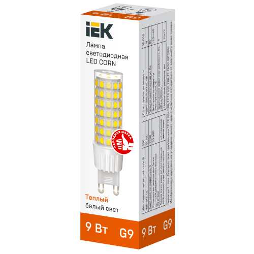Лампа светодиодная CORN капсула 9Вт 230В 3000К керамика G9 IEK Лампа светодиодная CORN капсула 9Вт 230В 3000К керамика G9 IEK