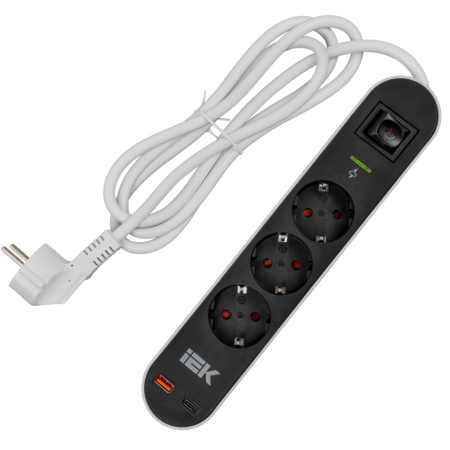 Фильтр сетевой СФ-03К 16А USB A+C 20Вт 1,5м 3х1,5мм2 черный IEK Фильтр сетевой СФ-03К 16А USB A+C 20Вт 1,5м 3х1,5мм2 черный IEK