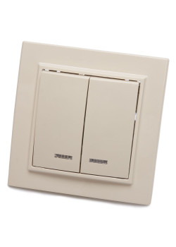 Выключатель 2-клавишный с индикатором, STEKKER, PSW10-9002-02, 250В, 10А, серия Эрна, слоновая кость