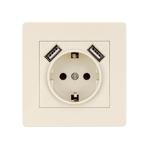 Розетка 2П+З 16А 250В + 2 USB порта 2,1А 5В сл. кость Розетка 2П+З 16А 250В + 2 USB порта 2,1А 5В сл. кость