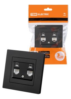 Розетка компьютерная двойная RJ45 черная 