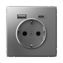 ARTGALLERY РОЗЕТКА 16А с 2 USB A+C, 5В/2,4А/3,0А, 2х5В/1,5А, механизм, СТАЛЬ