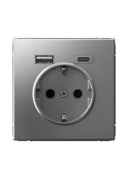 ARTGALLERY РОЗЕТКА 16А с 2 USB A+C, 5В/2,4А/3,0А, 2х5В/1,5А, механизм, СТАЛЬ