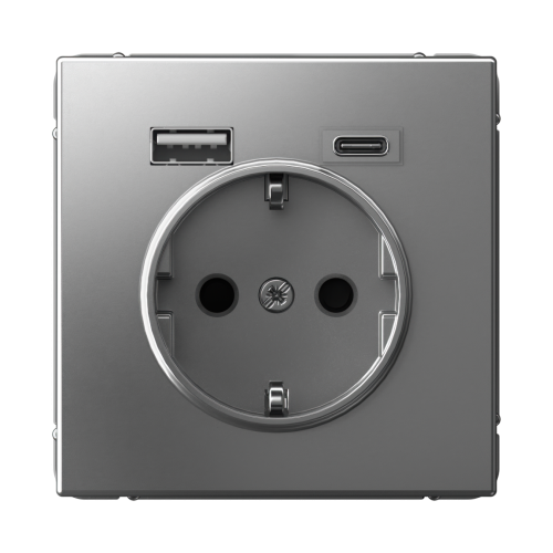 ARTGALLERY РОЗЕТКА 16А с 2 USB A+C, 5В/2,4А/3,0А, 2х5В/1,5А, механизм, СТАЛЬ