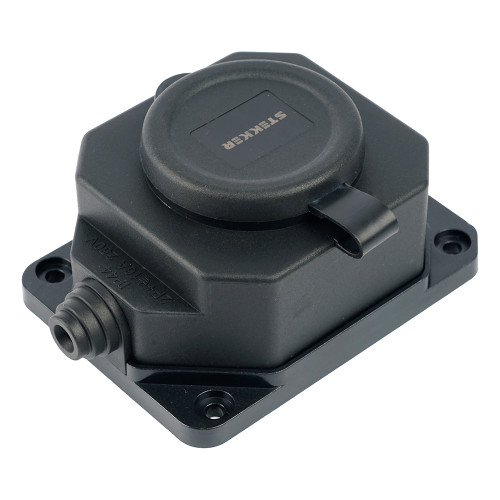 Розетка переносная 1-местная c/з STEKKER, RST16-1-44, 250В, 16А, IP44, черный