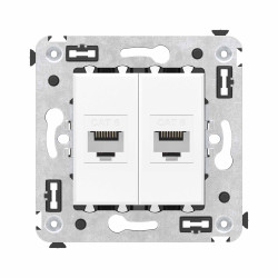 Компьютерная розетка RJ-45 без шторки в стену, кат.6 двойная, Avanti, белое облако
