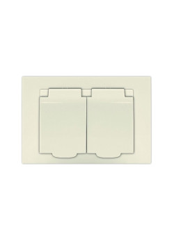 Розетка 2-м СП Афина 16А IP20 с заземл. c крышкой в сборе сл. кость (ivory) Universal A0031-I