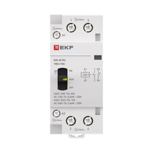 Контактор модульный КМ РУ 40А 1NO+1NC 230В АС (2 мод.) PROXIMA EKF Контактор модульный КМ РУ 40А 1NO+1NC 230В АС (2 мод.) PROXIMA EKF