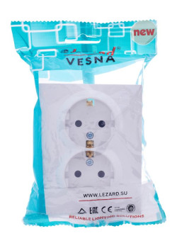 Розетка 2-м СП VESNA с заземл. со шторками ПБТ бел. LEZARD 742-0200-178B