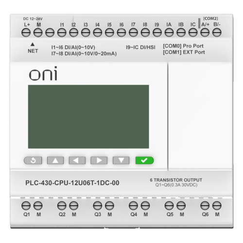 ПЛК 430 Модуль ЦПУ 4 DI 6 UI (0-10 В/DI) 2 UI (0-10 В/0-20 мА/DI) 6 TO 24В DC с Ethernet портом с экраном ONI ПЛК 430 Модуль ЦПУ 4 DI 6 UI (0-10 В/DI) 2 UI (0-10 В/0-20 мА/DI) 6 TO 24В DC с Ethernet портом с экраном ONI