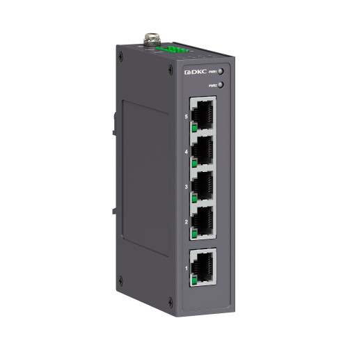 Промышленный неуправляемый коммутатор, 5×10/100Base-T(X) портов RJ45,12-48В DC/18-30В AC, с резервированием