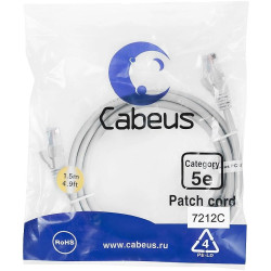 Патч-корд Cabeus PC-UTP-RJ45-CAT.5E-1.5M U/UTP RJ-45 вил.-вилка RJ-45 кат.5E 1.5м серый ПВХ