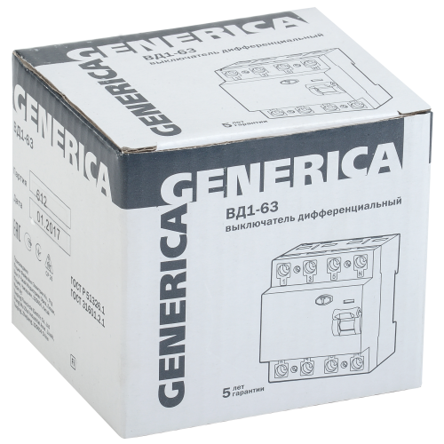 Выключатель дифференциальный (УЗО) ВД1-63 4Р 16А 30мА GENERICA