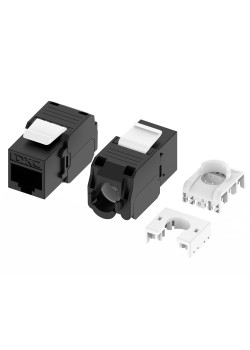Модуль Кейстоун (Keystone) RJ45 CAT6 неэкранированный, 180 градусов, безынструментальный монтаж (Toolless), чёрный (применим с инструментом RT)