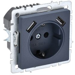 BRITE Розетка 1-местная с заземлением с защитными шторками 16А с USB A+A 5В 2,1А РЮш10-1-БрМ маренго IEK