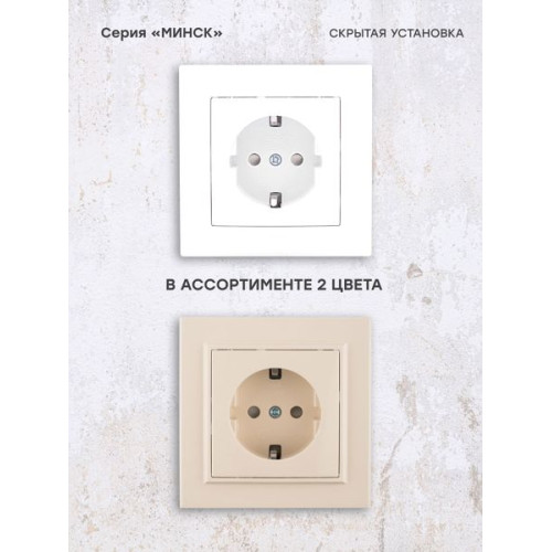 Минск Розетка 1-местная СП с/з 16А белая с защ. штор. EKF Минск Розетка 1-местная СП с/з 16А белая с защ. штор. EKF