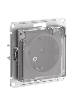 ATLASDESIGN AQUA РОЗЕТКА с заземлением со шторками, с прозрач. крышкой 16А, IP44, механизм, АЛЮМИНИЙ