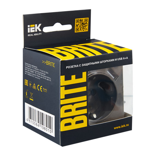 BRITE Розетка 1-местная с заземлением с защитными шторками 16А с USB A+A 5В 2,1А РЮш10-1-БрТБ темная бронза IEK BRITE Розетка 1-местная с заземлением с защитными шторками 16А с USB A+A 5В 2,1А РЮш10-1-БрТБ темная бронза IEK