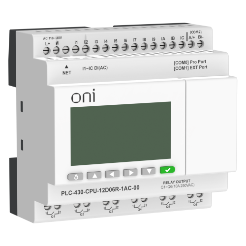 ПЛК 430 Модуль ЦПУ 12 DI 6 RO 220В AC с Ethernet портом с экраном ONI ПЛК 430 Модуль ЦПУ 12 DI 6 RO 220В AC с Ethernet портом с экраном ONI
