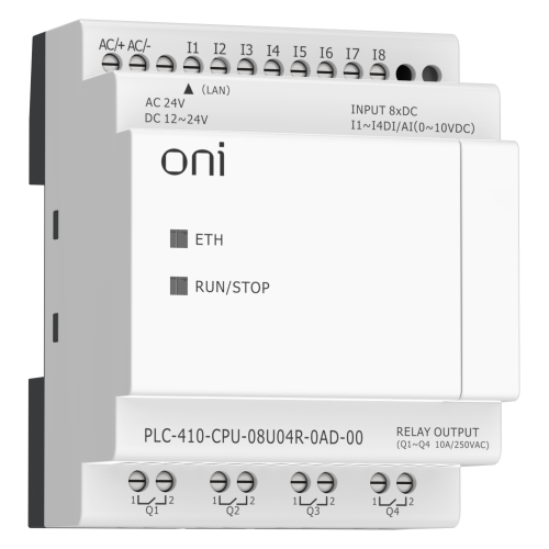 ПЛК 410 Модуль ЦПУ 4 DI 4 UI (0-10 В/DI) 4 RO 12В-24В DC или 24В AC с Ethernet портом без экрана ONI ПЛК 410 Модуль ЦПУ 4 DI 4 UI (0-10 В/DI) 4 RO 12В-24В DC или 24В AC с Ethernet портом без экрана ONI