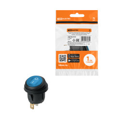 Выключатель клавишный круглый KCD2-101N/FS 250В AC/DC, 1P, 6А, (3с), ON-OFF, черный корпус, синяя клавиша с LED подсветкой, IP54 TDM