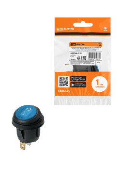 Выключатель клавишный круглый KCD2-101N/FS 250В AC/DC, 1P, 6А, (3с), ON-OFF, черный корпус, синяя клавиша с LED подсветкой, IP54 TDM