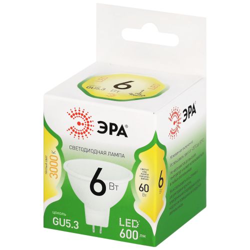 Лампа светодиодная GREEN LINE MR16-6W-830-GU5.3 GL 6Вт софит 3000К свет тепл. GU5.3 Эра Б0067076 Лампа светодиодная GREEN LINE MR16-6W-830-GU5.3 GL 6Вт софит 3000К свет тепл. GU5.3 Эра Б0067076