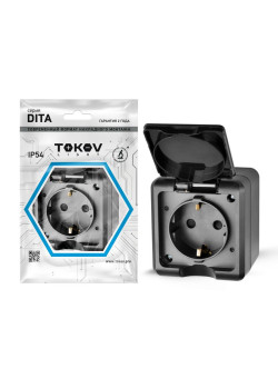 Розетка 1-м ОП Dita 16А IP54 250В с заземл. с крышкой карбон TOKOV ELECTRIC TKL-DT-R1Z-C14-IP54