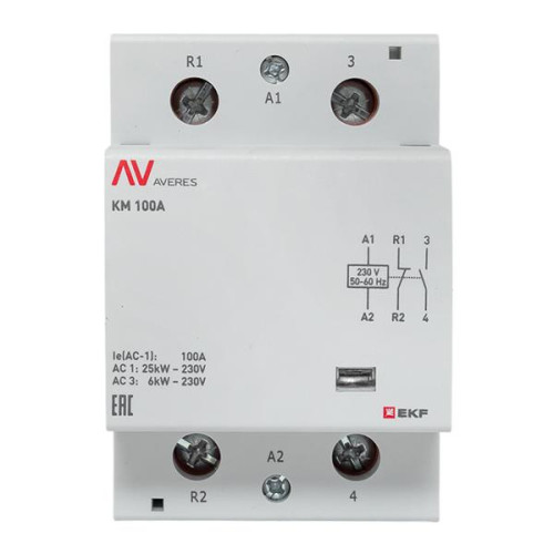 Контактор модульный КМ 100А 1NO+1NC 230В АС (3 мод.) AVERES EKF
