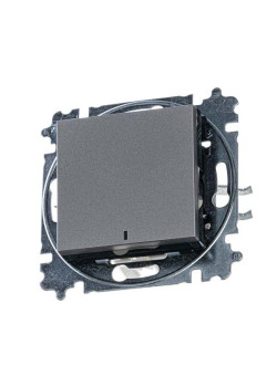 Выключатель 1-кл. СП Levit IP20 с подсветкой сталь/дым. черн. ABB 2CHH590146A6069