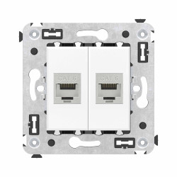 Компьютерная розетка RJ-45 без шторки в стену, кат.6 двойная экранированная, Avanti, белое облако