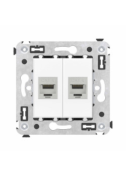 Компьютерная розетка RJ-45 без шторки в стену, кат.6 двойная экранированная, Avanti, белое облако