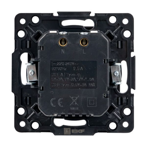 Стокгольм Механизм Розетки с 2USB type-A + type-C черный EKF Стокгольм Механизм Розетки с 2USB type-A + type-C черный EKF